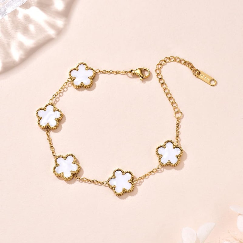 FLY FEI 18K Gold-Plated Four Leaf Clover Bracelet for Women,Adjustable lucky Bracelet Set Jewelry Gift-Hypoallergenic Charm for Birthdays, Wellness & Daily Wear - Image 3